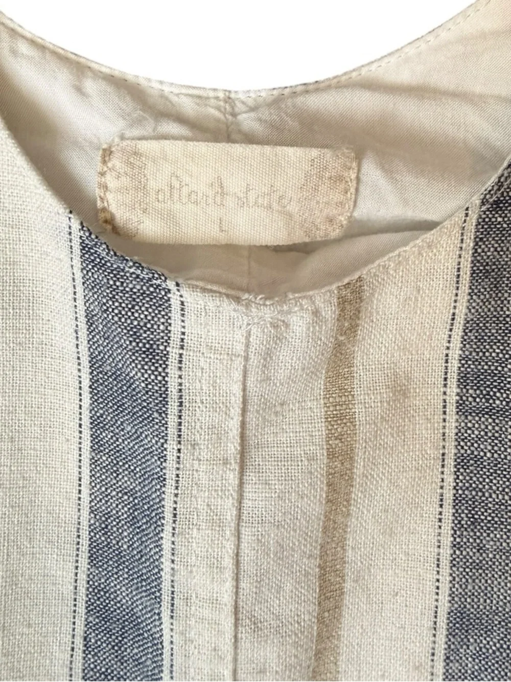 Striped Linen Pocket Button Detail Pinafore - Blue & Cream Women’s Large